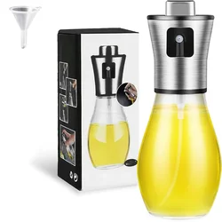 Premium Glass Oil Sprayer with Funnel - Ideal for Cooking, Baking, Frying, and BBQ (Silver)