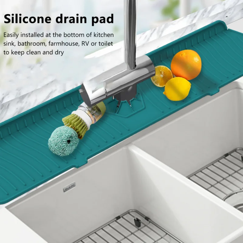 Kitchen Splash Guard Long Silicone Faucet Mat for Kitchen Sink Bathroom Faucet Splash Water Catcher Countertop Protector 61CM