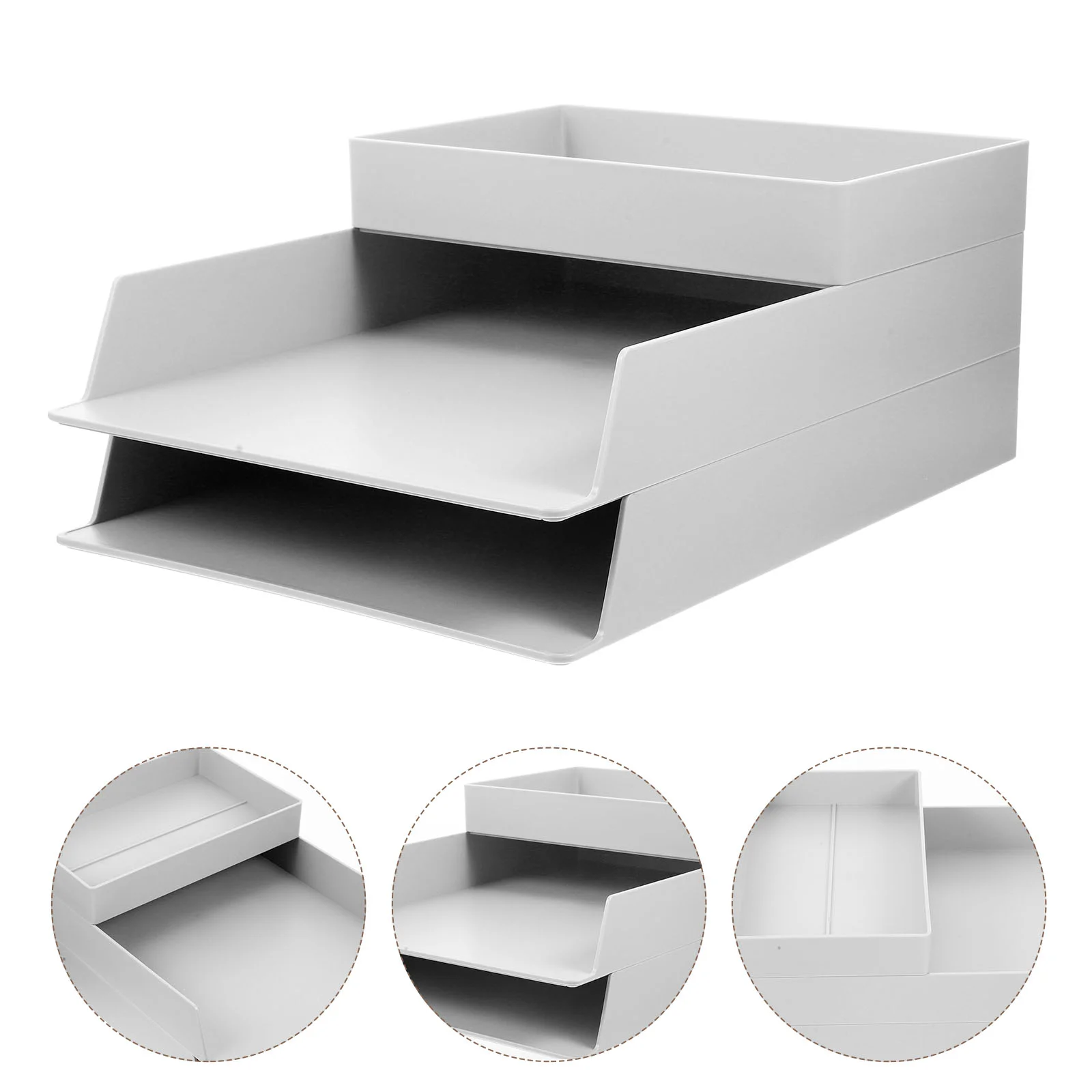 

Stackable Document Storage Box Stand Container 3 Piece Set Shelf Office File Abs Desktop Organizers Student For