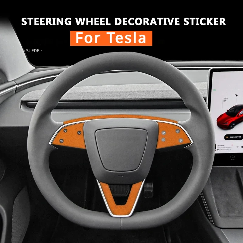 Car Steering Wheel Panel Cover Frame Trim Automotive for Tesla Model 3 Highland Suede Steering Wheel Protection Decal Sticker