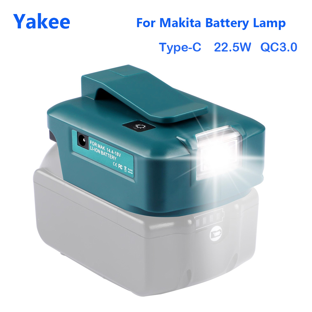 Tool Battery LED Light 230lm Adapter for Makita 14V 18V Battery with USB Type-C output Plug Power bank 22.5W QC3.0 Fast Charger