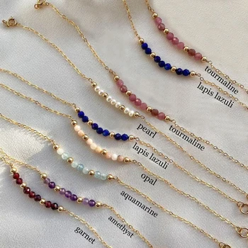 Vlen Stainless Steel Chain Bracelet Natural Stone /Garnet/Amethyst/Aquamarine/Opal Handmade Jewelry for Women Hypoallergenic 1