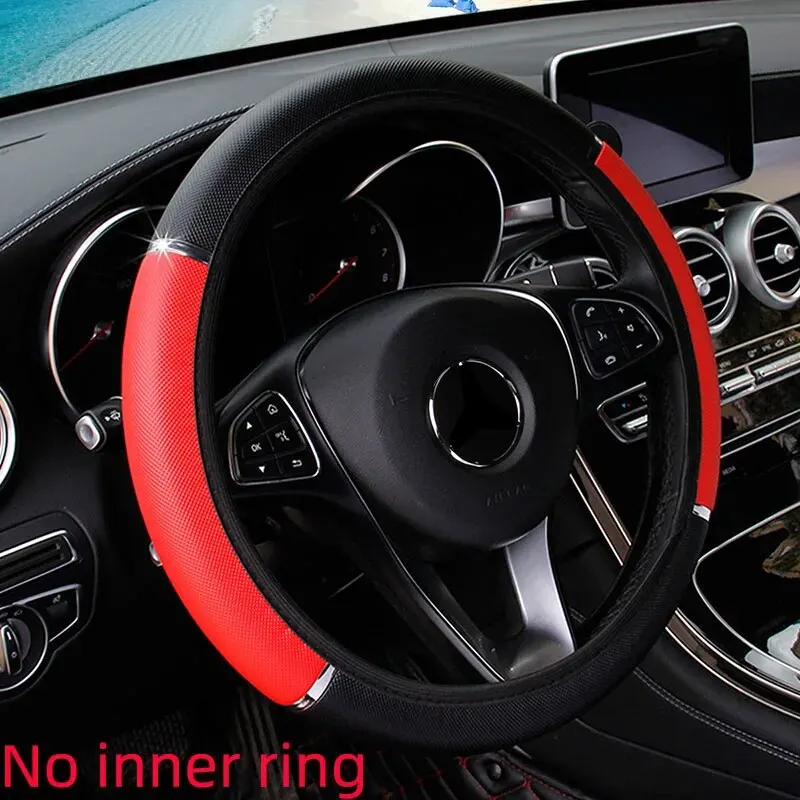 Leder Metallstreifen Sportliches Pop-Auto ohne Innenfelge Lenkradbezug Autozubehör Passend für 14,5-15 Zoll – Detail 5