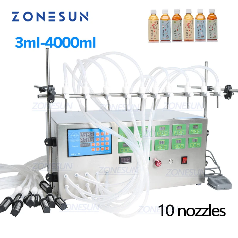 ZONESUN Electric Digital Control Pump Liquid Filling Machine Perfume water  Juice Essential Oil With 10 Heads