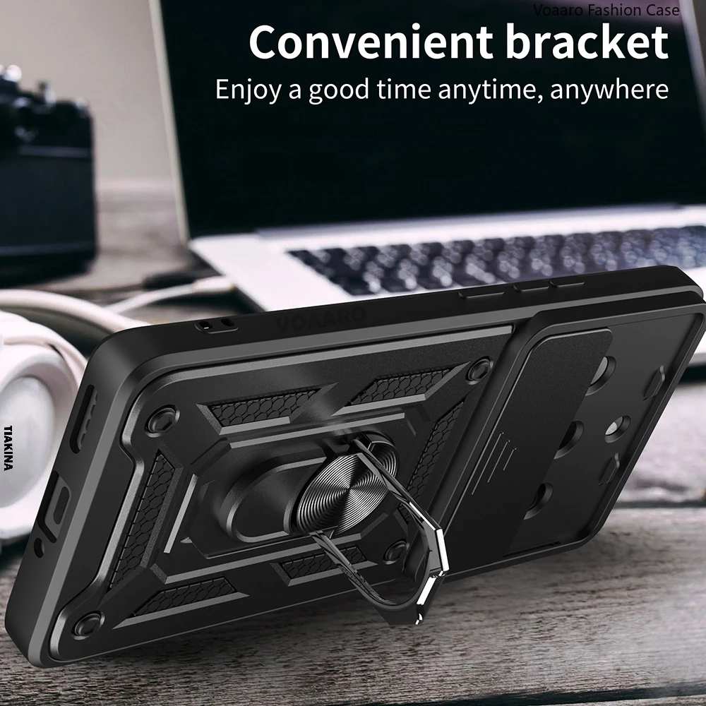 Slide Lens Armor Case with Magnet Ring Stand Holder