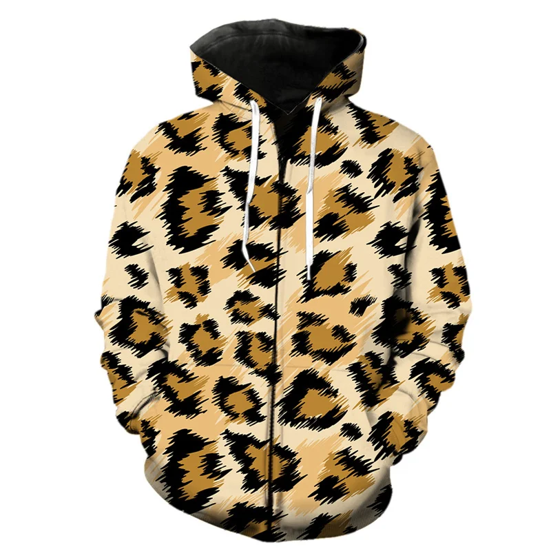 Sudadera con capucha y estampado 3D de leopardo para hombre, sudadera con cremallera y estampado de piel de animal estilo Harajuku, sudaderas de manga larga a la moda para la calle