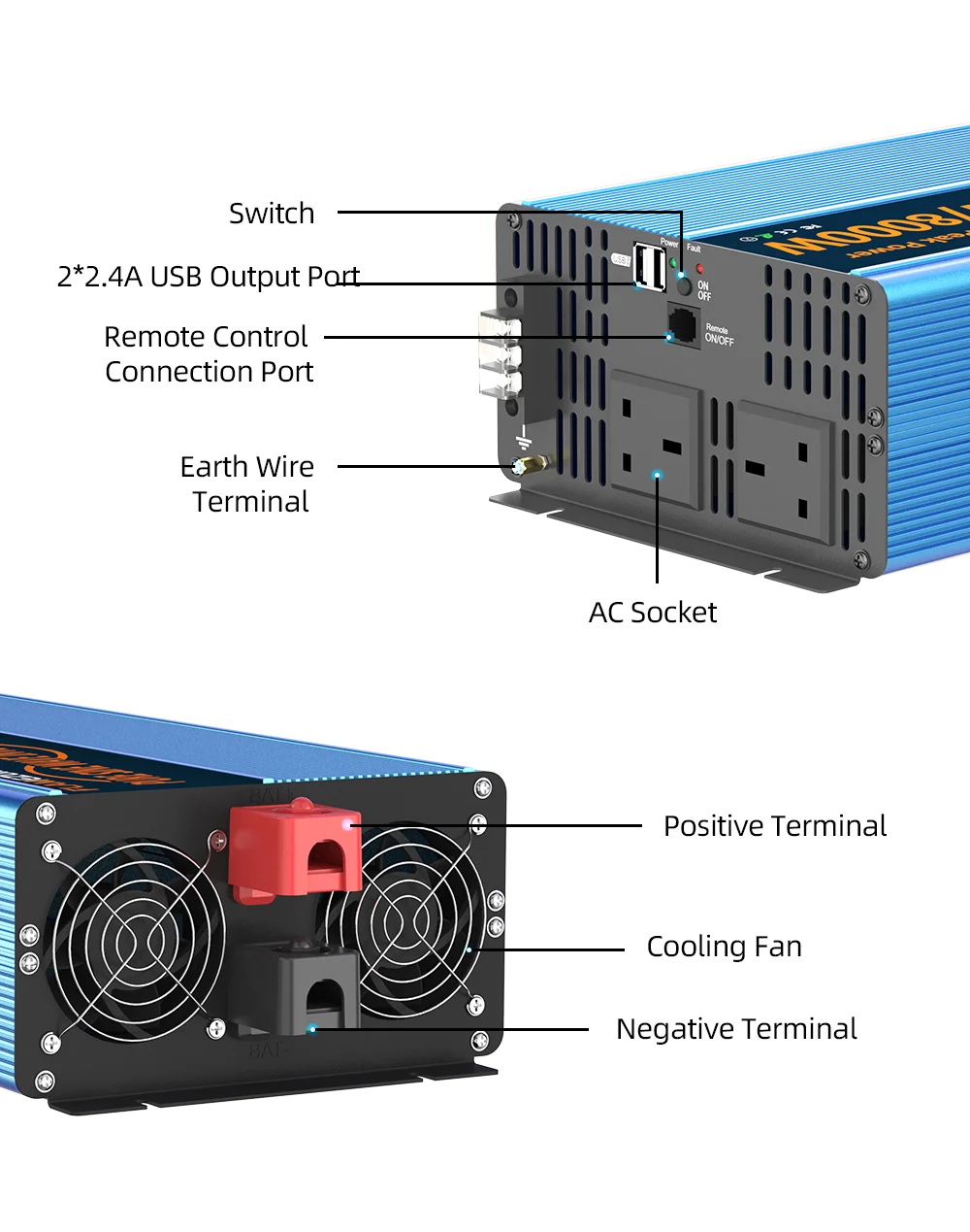 U.K Plug 4000W Pure Sine Wave Power Inverter 8000W DC 12V/24V To AC 240V Voltage Converter Solar Car Inverter Transformer