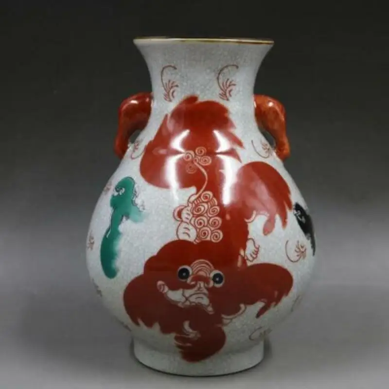 

Chinese Famille Rose Porcelain Qing Qianlong Red Lion Design Vase 8.10 Inch