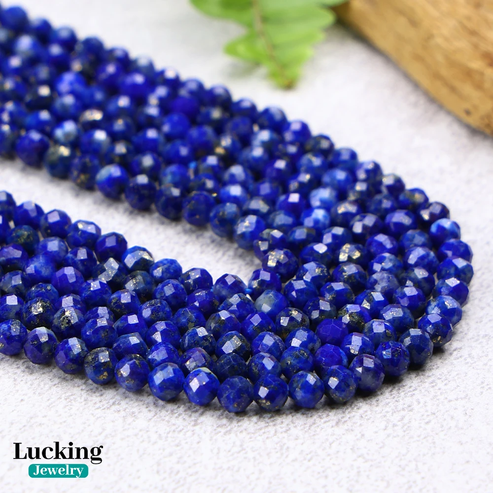 100% Natural Lapis Lazuli 2mm/3mm Faceted Loose Beads For Jewelry Making Bracelet Necklace Accessories 15'' 4