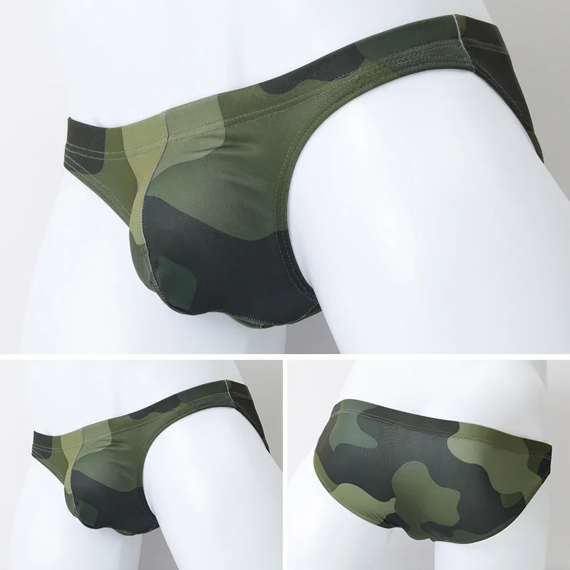 Men's Camouflage Ultra-Thin Seamless Briefs - Low Waist Breathable Underwear with Bulge Pouch