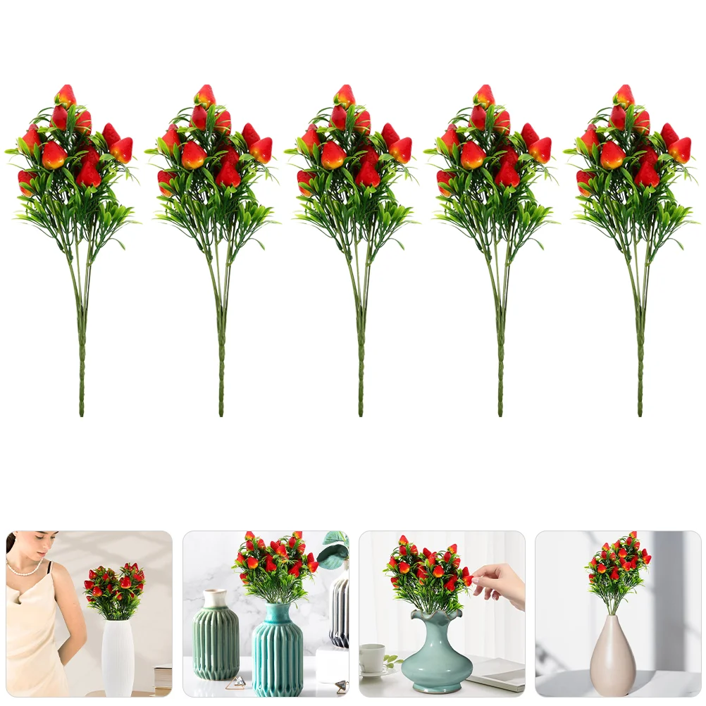 

5 Pcs Simulated Strawberry Party Decorations DIY Faux Branch Home Bouquet Stems Pvc Fake Fruit Branches