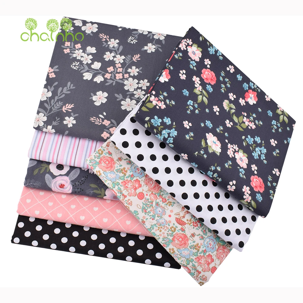 Chainho,Printed Twill Weave Cotton Fabric,DIY Sewing Quilting Material,Patchwork Cloth,8 Designs Floral Series,2 Sizes,15C356
