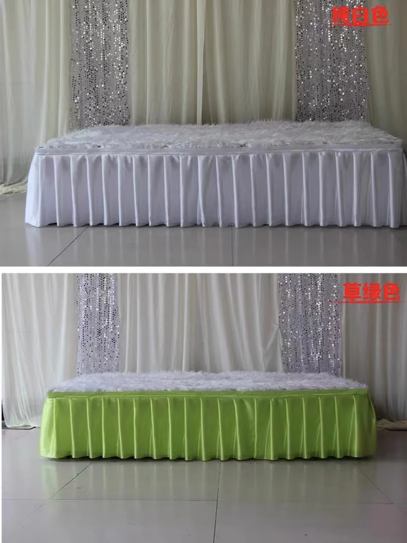 With Clips White Pleated Table Skirt Wedding Backdrop Curtain Table Clothes Cover Wedding Stage Skirting Cloth Event Party