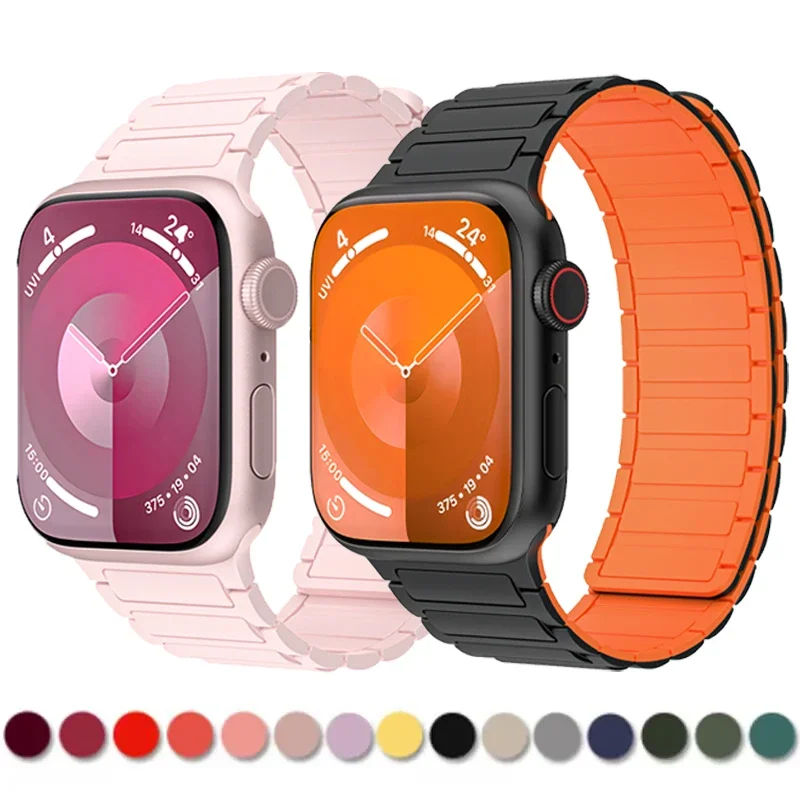 

Ремешок силиконовый магнитный для Apple watch band 44 мм 40 мм 45 мм 41 мм 42 мм, браслет для iWatch series 9 8 5 SE 6 7 Ultra 2 49 мм
