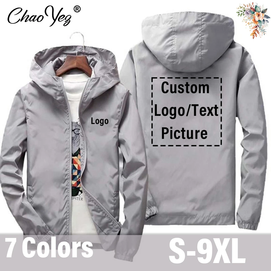 Custom Logo Brand Print Coats Mens Streetwear Fashion Men Cargo Jacket Family Team Scholar Windbreaker Zip Sport Thin Clothing