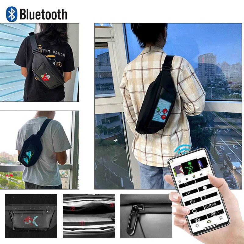 Programmable Sling Bag Customizable Pixel Art Fashion Design Outdoor Sport Waterproof Big Space Smart Crossbody Chest Bag USB