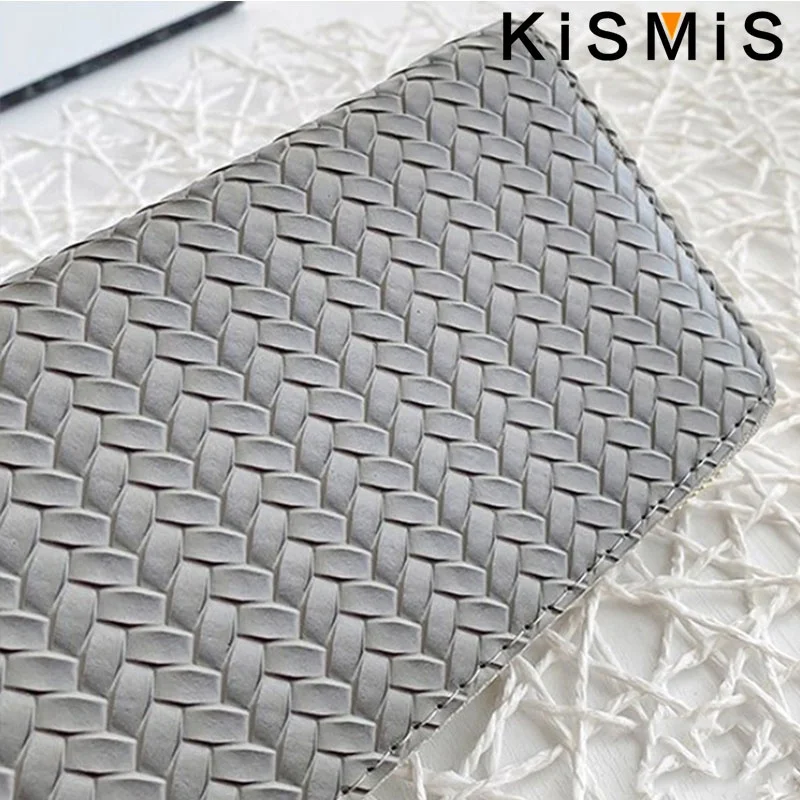 KISMIS nuovo portafoglio da donna con cerniera media e lunga-moda in stile europeo e americano con Design intrecciato in pelle Pu - immagine 3
