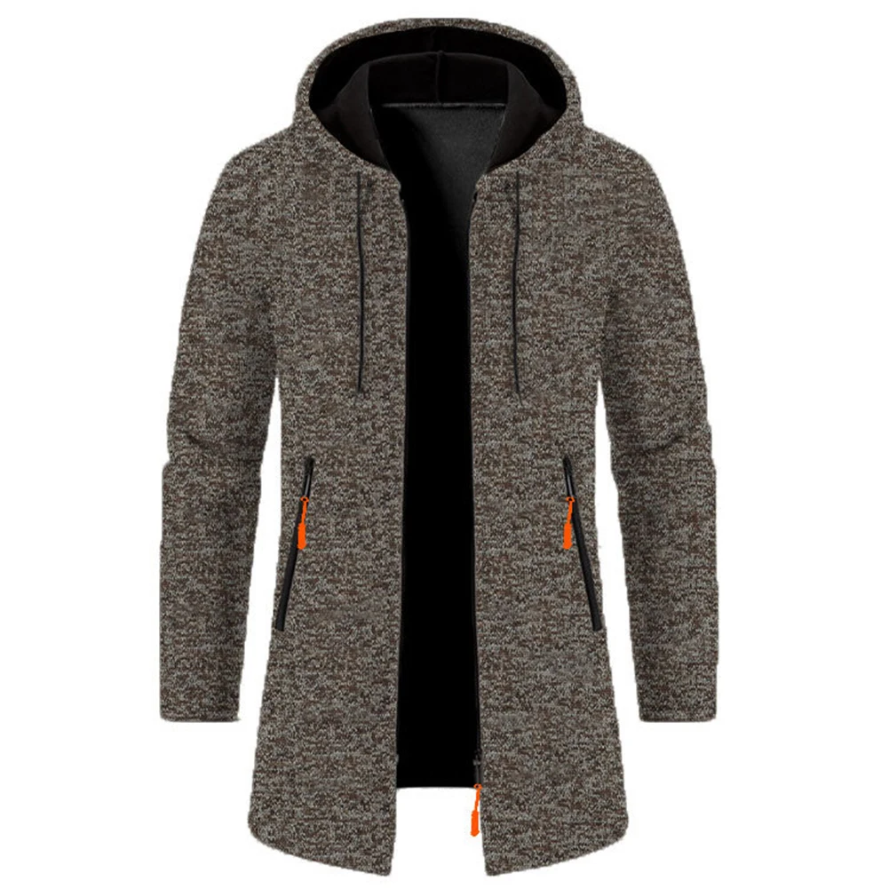 Autumn Men's Sweatercoat Tops Long Sleeve Thin Fleece Zip Up Winter Hooded Jackets Male Sweater Cardigans Knitwear