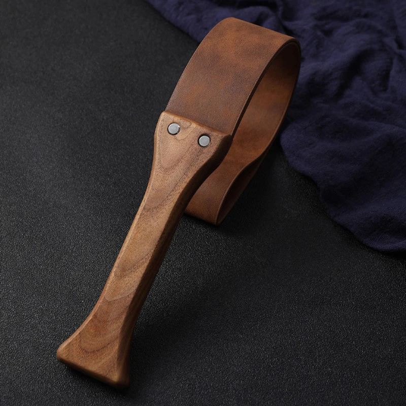 46.5CM Genuine Leather Horse Paddle Training Crop Equestrian Submissive Riding Beat Bat，Handmade Walnut wood Handle 6