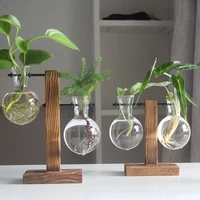 Plant Terrarium with Wooden Stand Bonsai Flower Pot Bulb Glass Hydroponic Plant Vase for Indoor Office Desk Decor Accessories 1