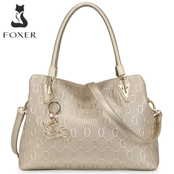 FOXER Borsa a tracolla grande da donna in pelle di vacchetta Borsa da donna in pelle crosta Borsa da donna alla moda Borsa con manico superiore di grande capacità 1