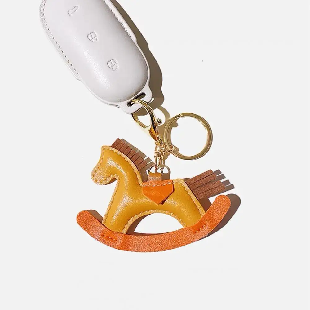 Charming Cartoon Pony Keychain Leather Rocking Horse Pendant Gift