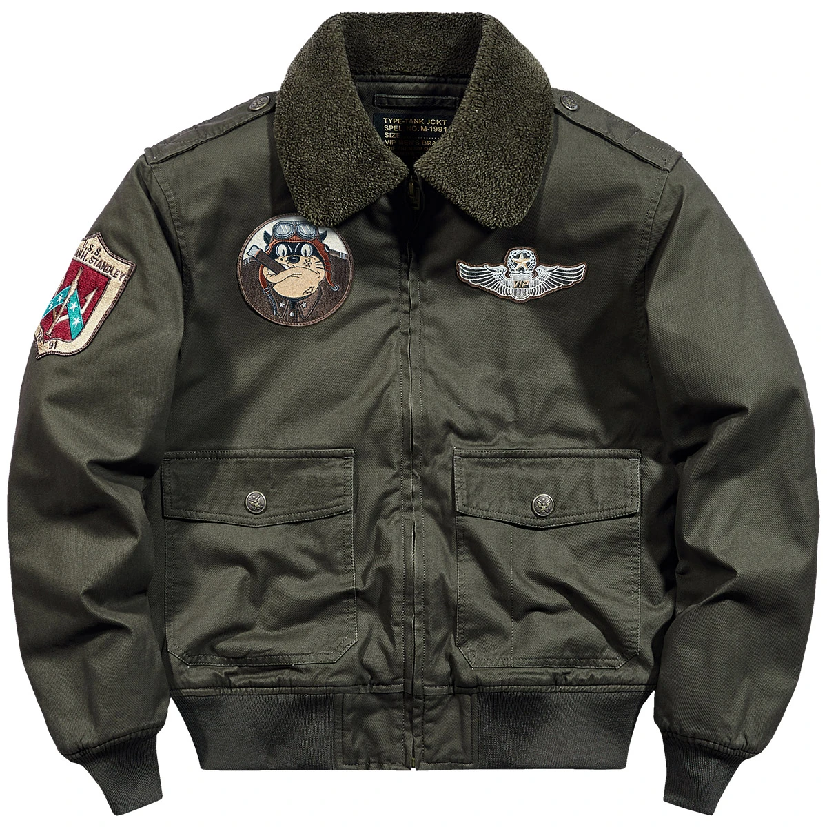 EKLENTSON Heren katoenen militaire jas winter fleece jassen volledige rits warme dikke multi-pocket buitenkleding met afneembare capuchon, Zwart, M