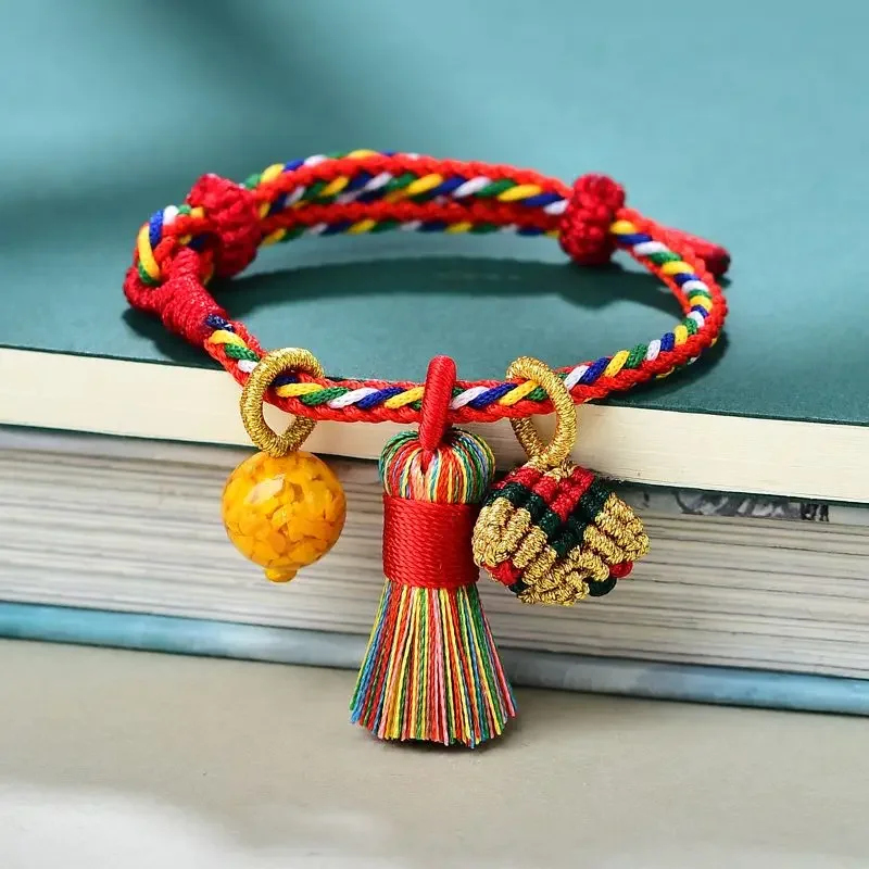 

Dragon Boat Festival Chain Colorful Hand Rope Realgar Peach Kernel Tassel Handmade Small Zongzi Bracelet Necklace Baby Children