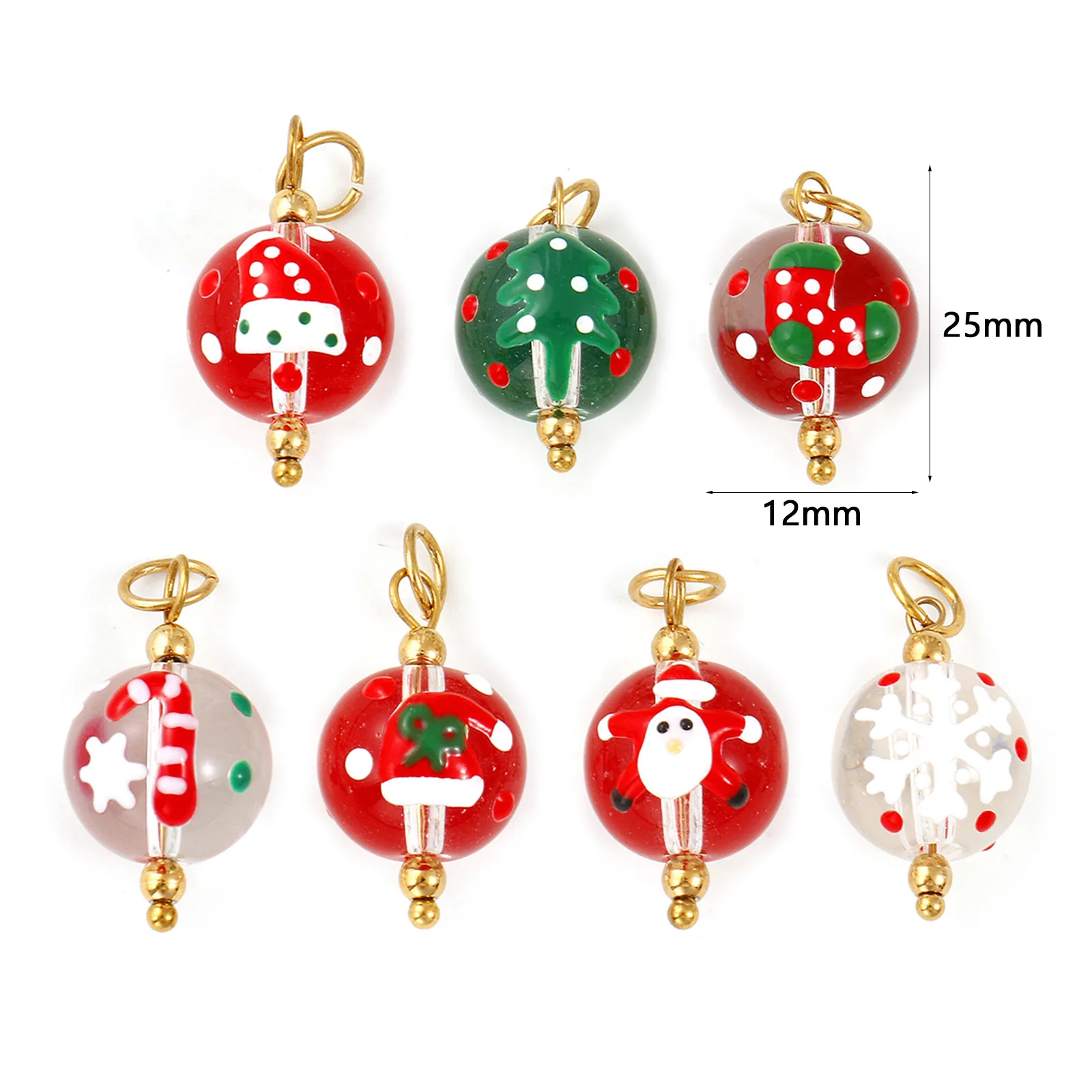 2 Stück Weihnachtsanhänger aus 304 Edelstahl und Harz, Emaille-Kugel-Anhänger für Schlüsselanhänger, Halsketten, DIY-Schmuckherstellung, 25 mm x 12 mm – Detail 1