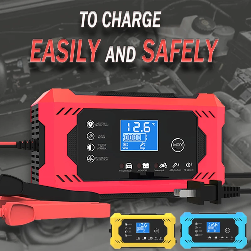 

Car Battery Charger Digital LCD Display Full Automatic 12v Car Battery Charger Power Puls Repair Chargers Wet Dry Lead Acid