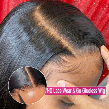 Wear And Go 13x4 5x5 Parrucche diritte senza colla Capelli umani Pre-taglio in pizzo Pronto da indossare Knote sbiancati 2x6 Parrucche anteriori in pizzo per capelli umani