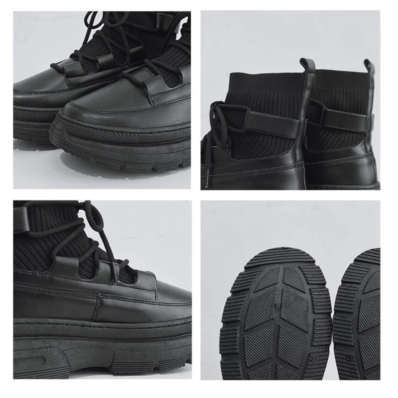 Men Ankle Boots Platform Boots Socks for Men Fur Chunky Punk Motorcycle Booties Gothic Shoes leather boots mens leather boots