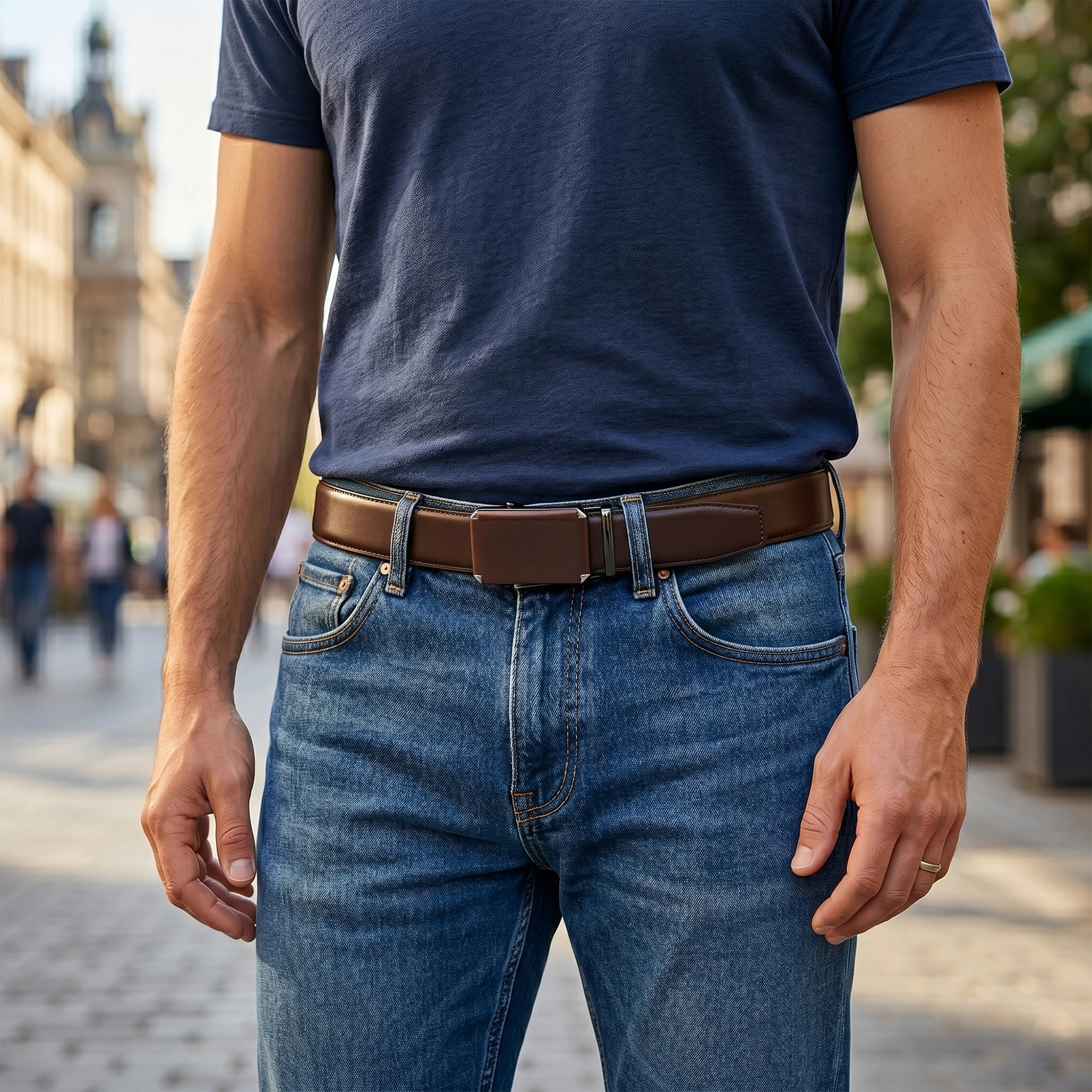 Mens Leather Belt Automatic Leather Belts Belt Male Leisure Fashion Ratchet Belts for Men Pants Waistband Ремень - 3