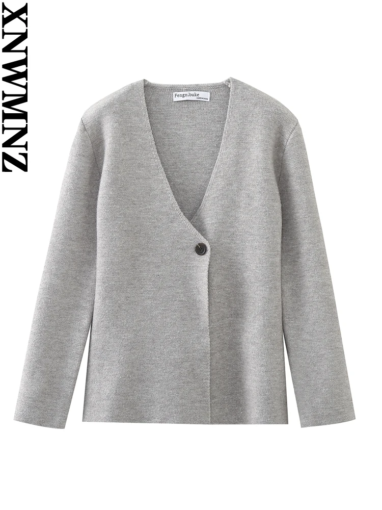 

XNWMNZ Женская мода 2023 осень/зима смешанный пиджак с баской женский винтажный V-образный вырез с длинным рукавом Универсальный женский топ