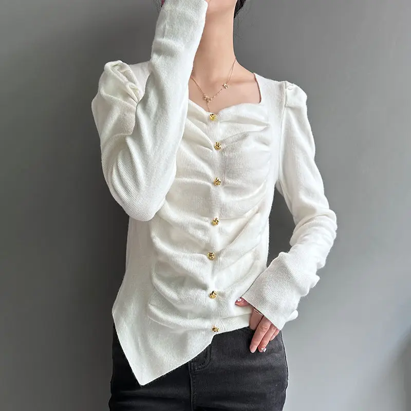 Women's Spring Autumn Y2K Sexy Solid Color Pullover Long Sleeve Sweater Fashion Casual Versatile Slim Elegant Lady Knitting Tops