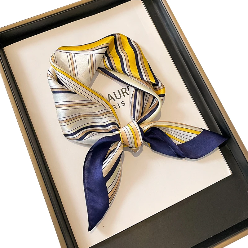 

2023 Stripe Stitching Small Square 100% Silk Scarf For Women Business Neck Tie Scarf Chic Neckerchief Silk Scarfs Hair Scarf