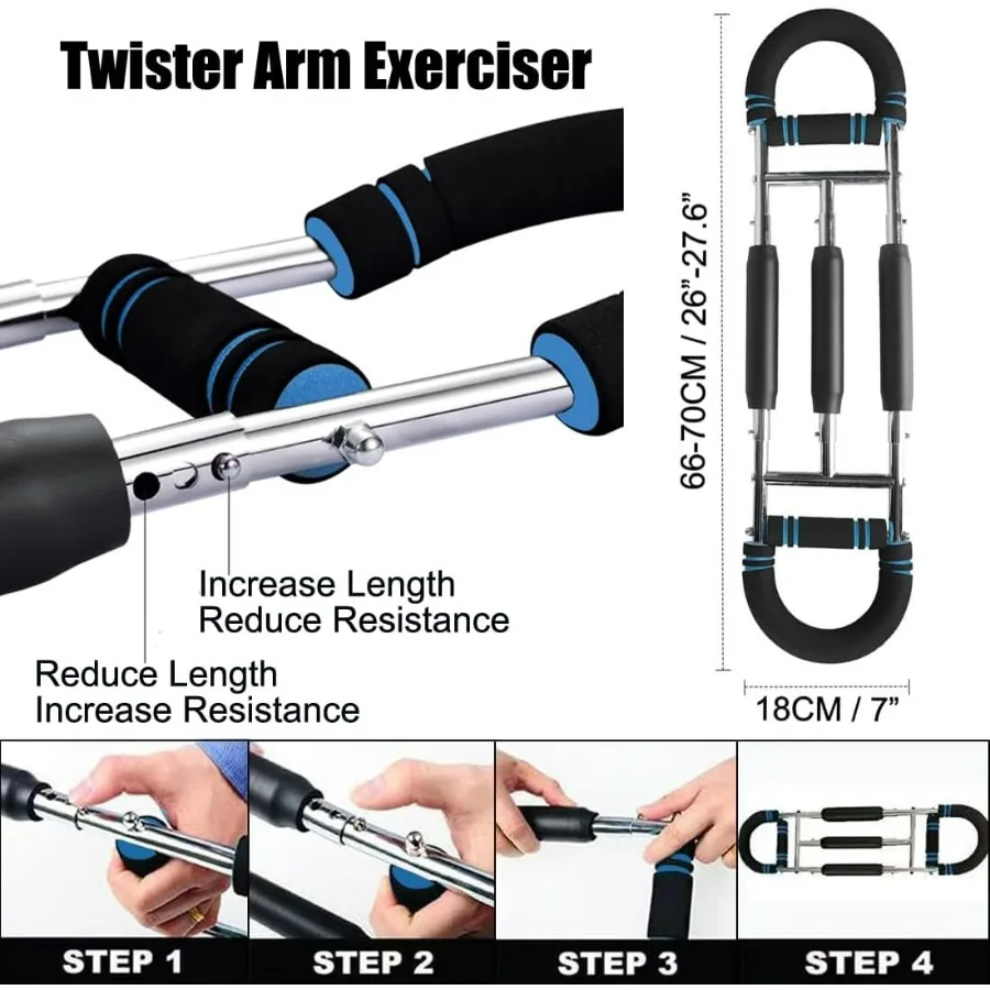 Twister Arm Trainer, Three Tube Resistance Spring System, Adjustable Chest Workout Equipment, Portable Muscle Training for Home