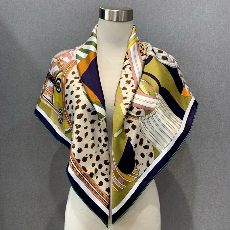 88×88cm 18MM 100% Silk Twill Scarf For Women Luxury Brand Double Sides With Different Design Square Size Shawls And Wraps Autumn