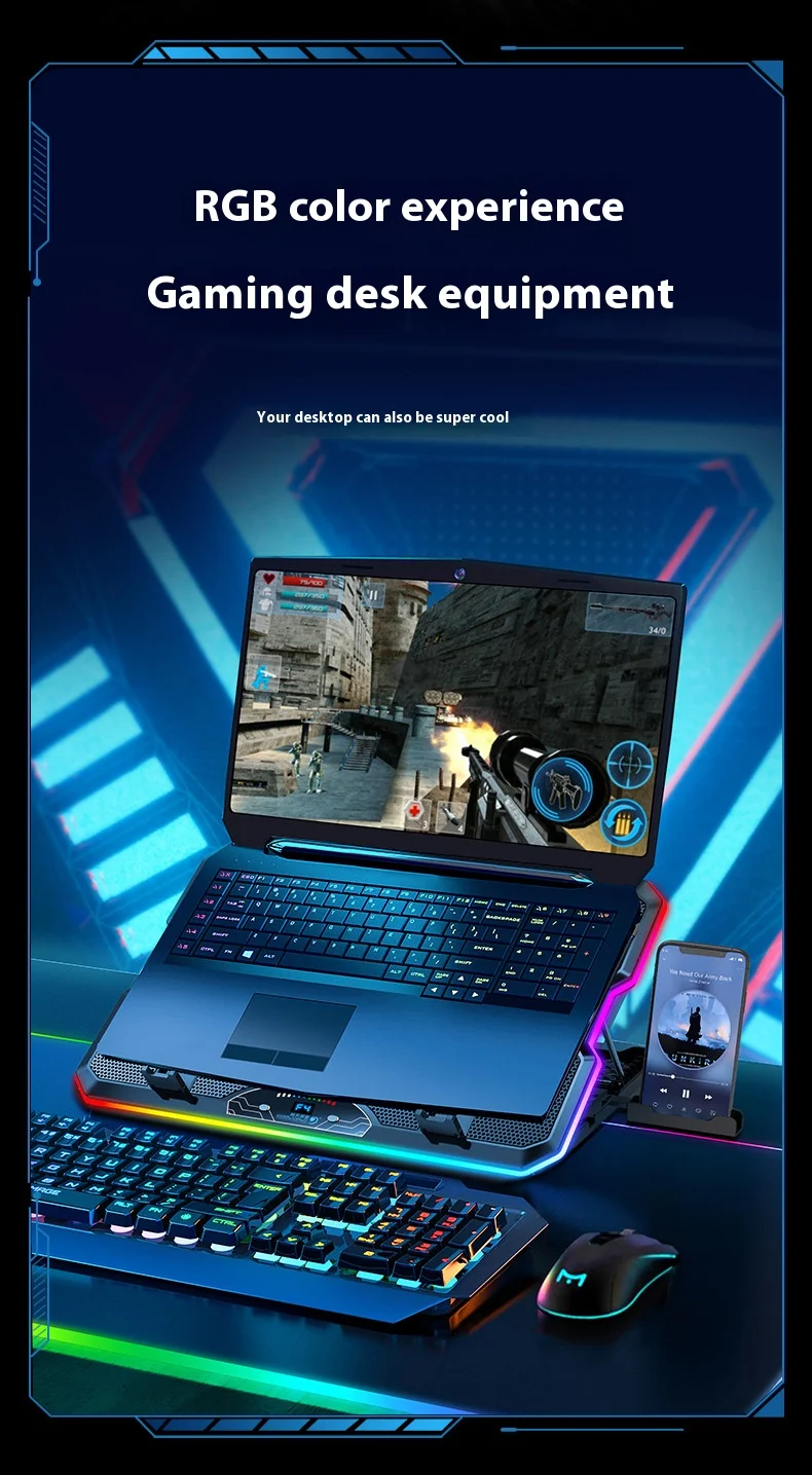 COOLCOLD F15 Gaming RGB Laptop Cooling Pad 15 Quiet Fans For 12-17.3 Inch With USB TYPE-C Port Notebook Cooler Stand_voghion.com