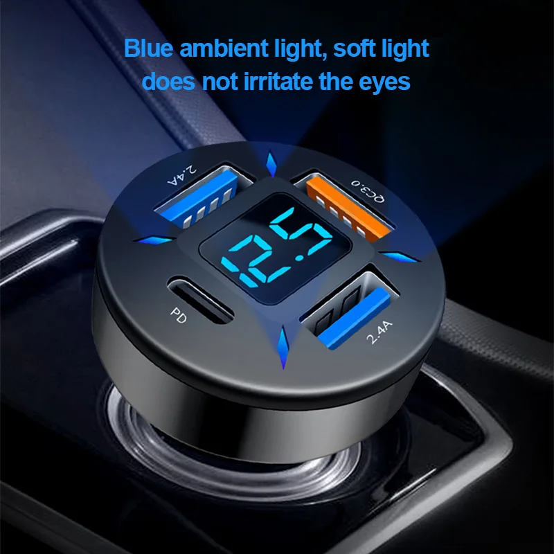 Car Charger Quick Charge Cigarette Lighter Adapter 4 Port USB A USB C Fast Charging for iPhone Xiaomi