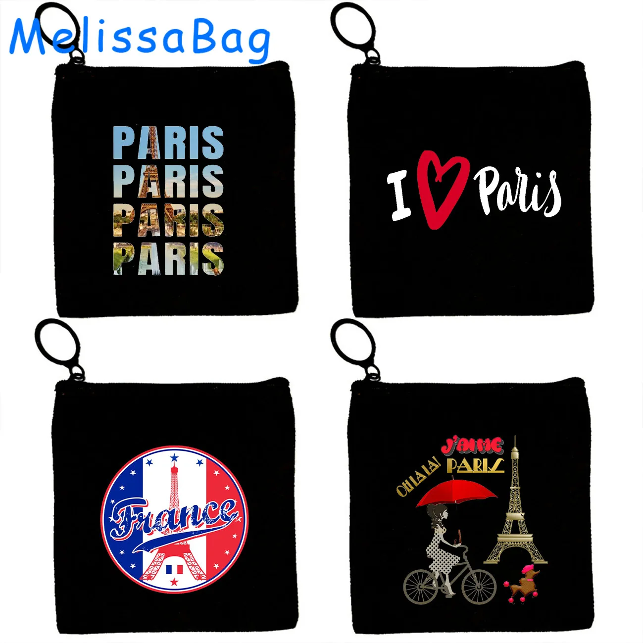 Love Paris mapa de Francia bandera Torre Eiffel bolsa de lona ciudad puntos de referencia Pug Life Baguettes monedero de lona funda para llaves bolsa de billetera