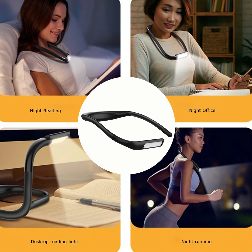 Book Light Eye-Caring Outdoor Neck Light Stepless Dimming Last Up To10H USB Rechargeable 270 Degree Flexible for Reading Running