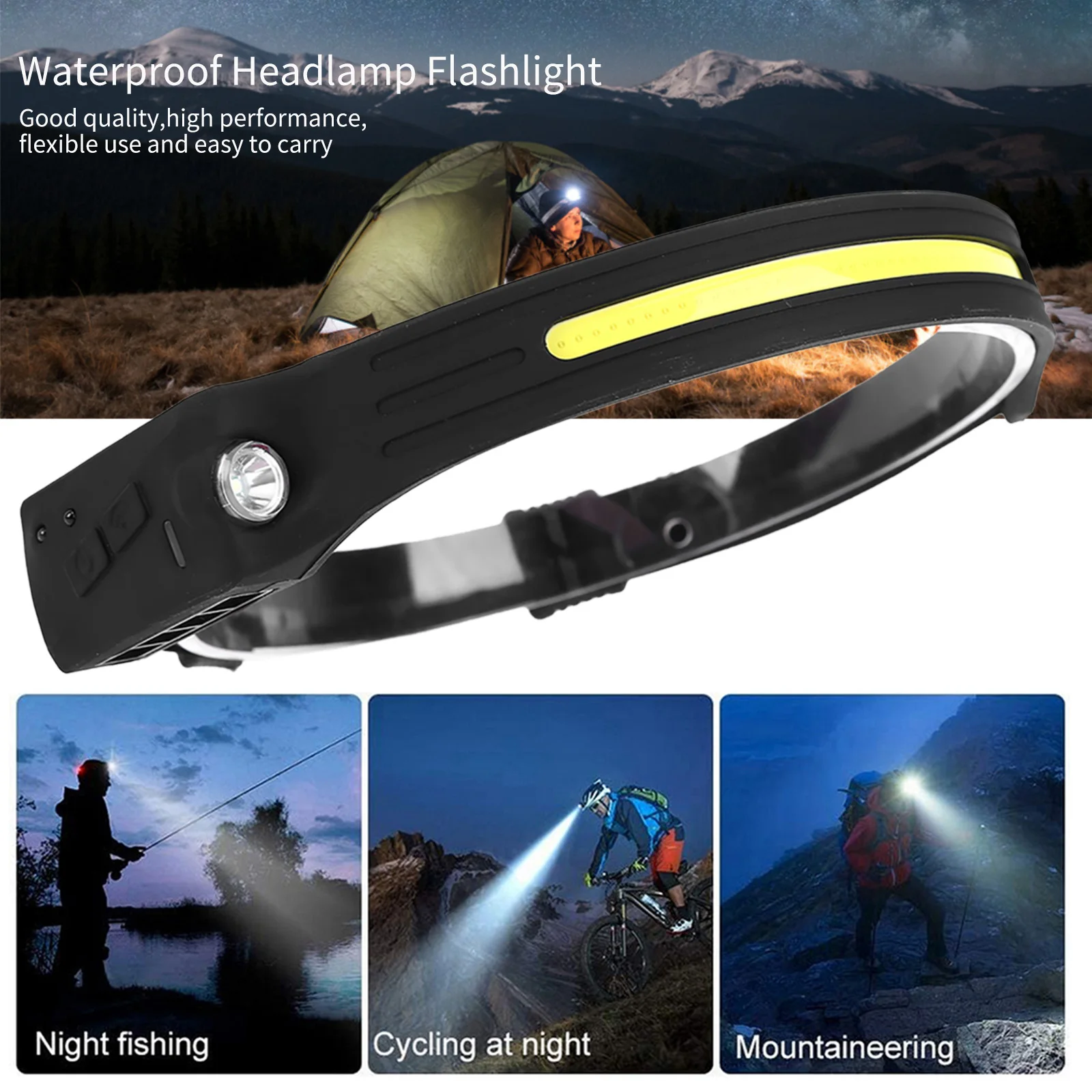 Head Flashlight COB Headlamp 1-20PCS Induction Headlamp COB LED Head Lamp USB Rechargeable Flashlight 4 Modes Lighting Work Head Torch For Fishing Lantern