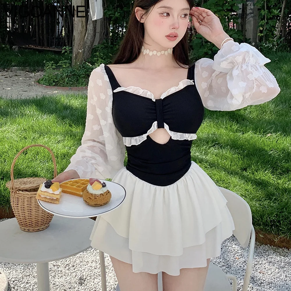 

Сетчатое платье с длинным рукавом VigoAnne, женский купальник 2024, сексуальный слитный купальник с пуш-ап, корейское Монокини, пляжный купальный костюм