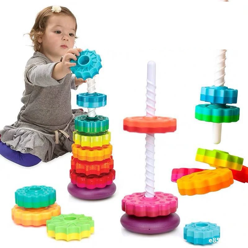 

Baby Educational Toys Rainbow Tower Stack Toy Color Spining Tower Building Blocks Stack Ring Children Educational Cognition Toys