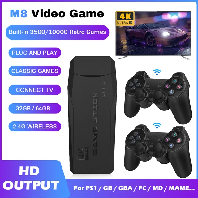 Video Game Console 64g Built-in 10000 Games Retro Handheld Game Console  Wireless Controller Game Stick For Ps1/gba Kid Xmas Gift - Video Game  Consoles - AliExpress