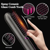 Brosse à lisser sans fil, brosse à lisser à chauffage rapide, bigoudi multifonctionnel en céramique, peigne chauffant Anti-brûlure 2