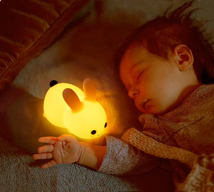 mi motion activated night light 2 Rabbit Night Light Silicone Dimmable Touch Sleeping Lights USB Rechargeable Children's Night Lamp RGB Remote Cute Feeding Lamps dinosaur light