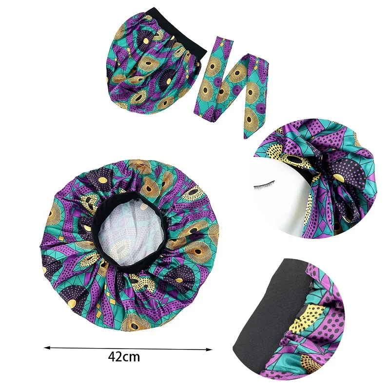 Extra Large African Pattern Print Satin Bonnet Women Night Sleep Cap Adjustable Wide Band Elastic Head Wrap Hair Bonnet Hat 5
