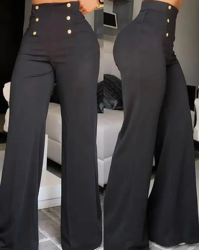 Elegant High Waist Wide Leg Bootcut Pants 2023 Summer European & American Fashion Simple Women's Flared Trousers - Image 3